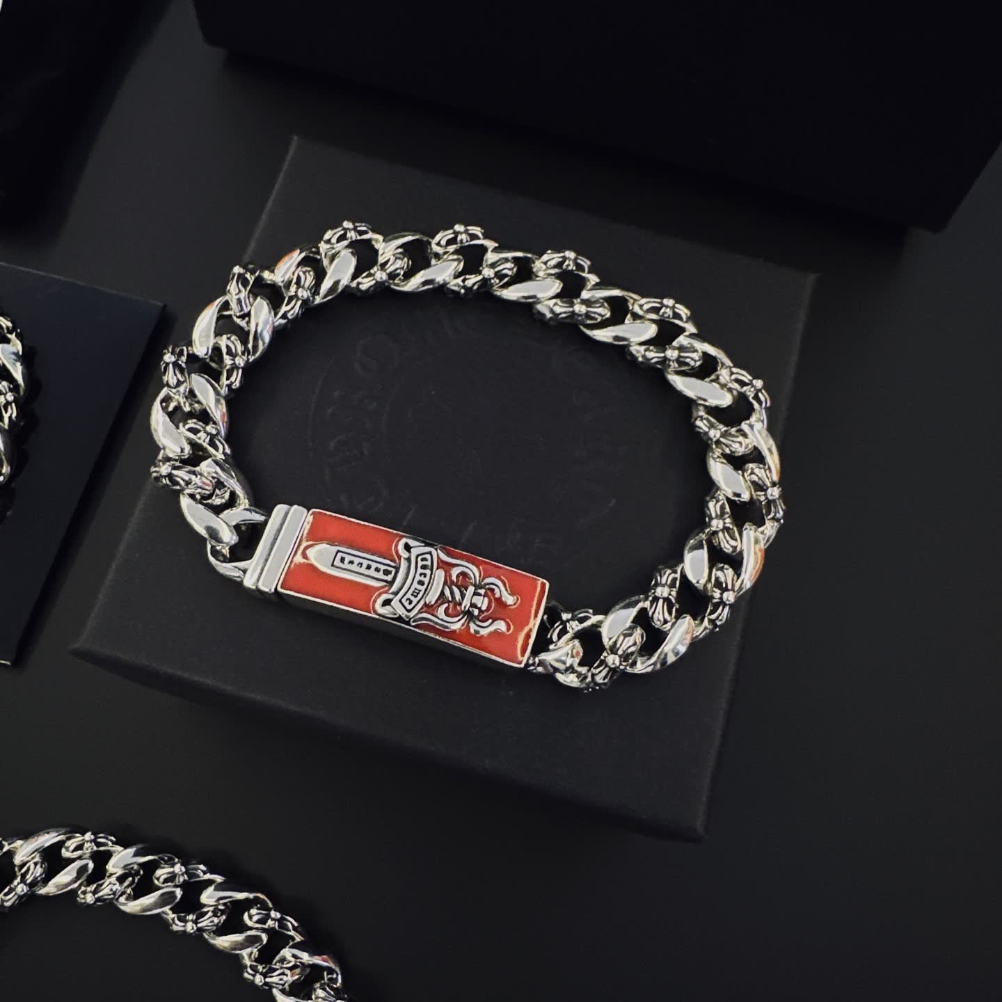 Chrome Hearts Silver Bracelet with Enamel Clasp